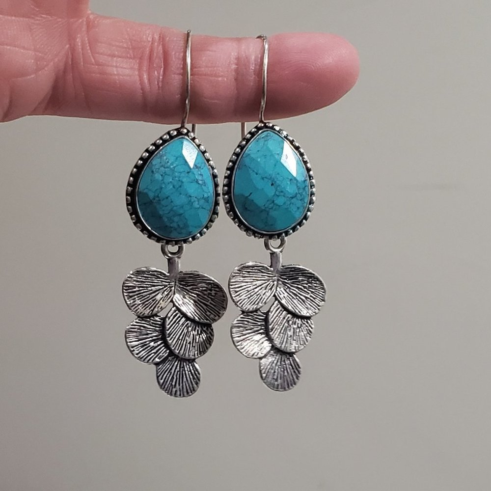 Turquoise earrings, 925 silver turquoise drop dangle earrings